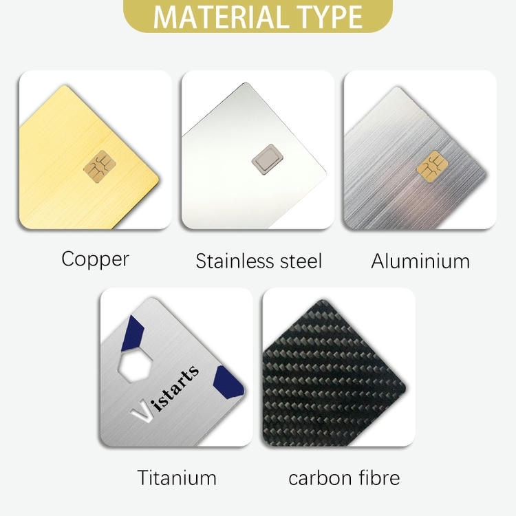 بطاقات Metal Contact IC مخصصة للدفع الآمن مع شعار محفور للمشترين الذين يقارنون حلول بطاقات IC معدنية تلامسية.