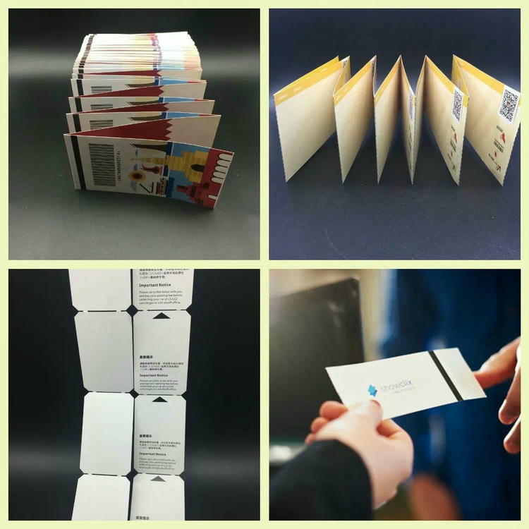 مجموعة صور لتذاكر RFID تعرض رزمًا مطوية وتقديمًا يدويًا لتوضيح الاستخدامات الشائعة داخل المرافق.