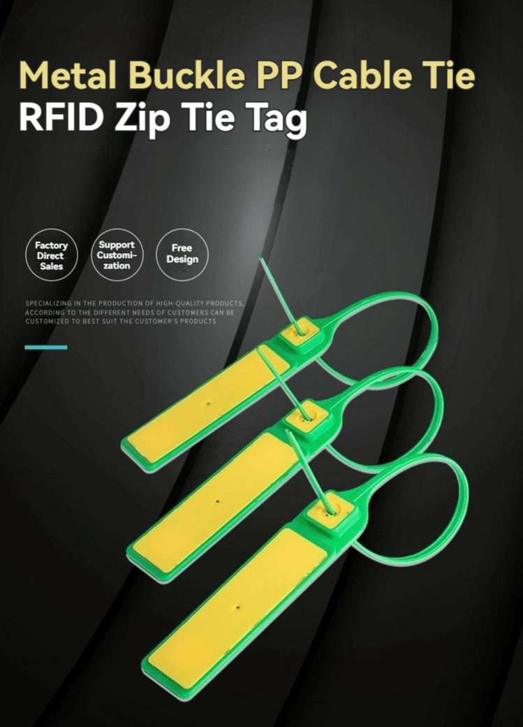 ملصق داكن يبرز وسم RFID برباط كابلات، الطراز Z33230-2، مع تخصيص مباشر من المصنع وثلاثة وسوم بأربطة حلقية.