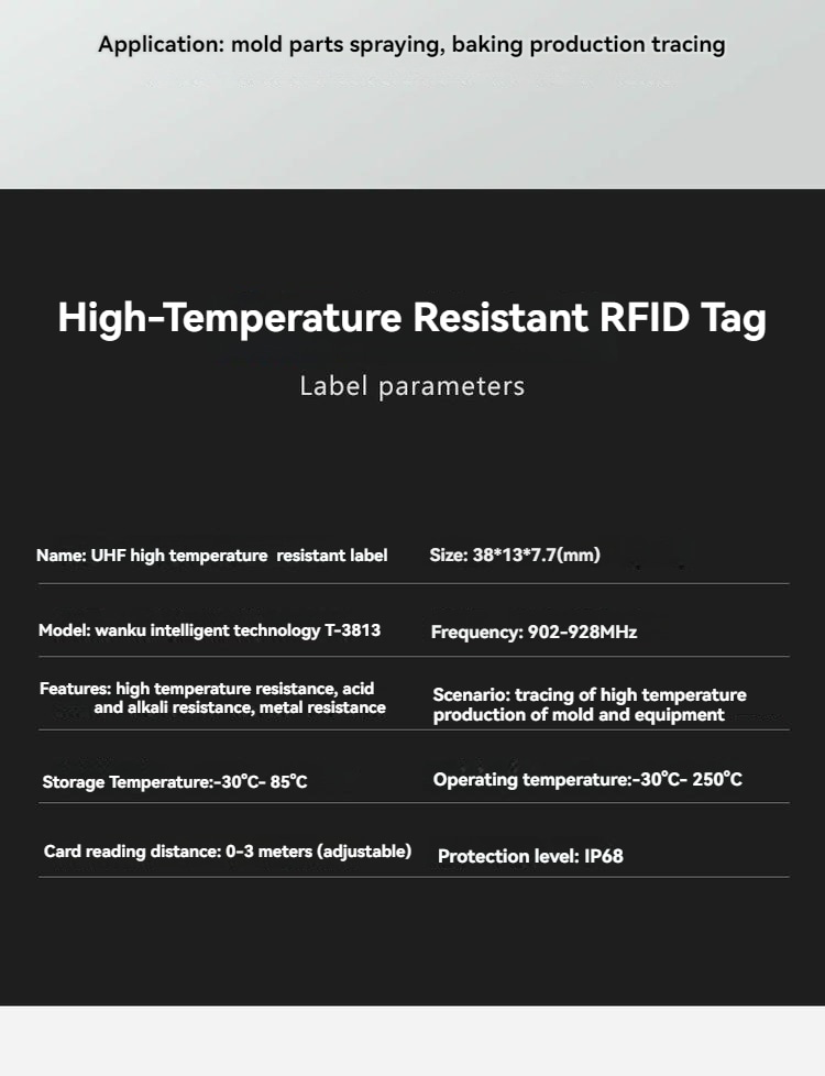 وسم HTR3813-1 مثبت على جزء معدني أثناء عمليات الطلاء والدهان الصناعية