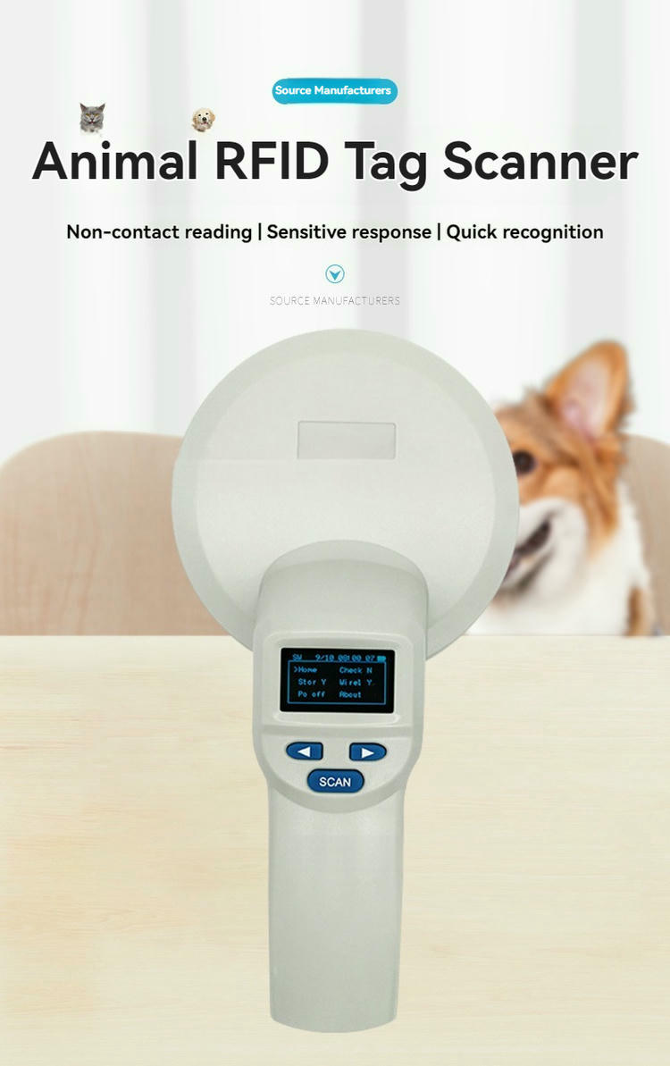 ملصق قارئ RFID للحيوانات FS-A03 يبرز القراءة دون تلامس والتعرف السريع مع ظهور الجهاز في وسط الصورة
