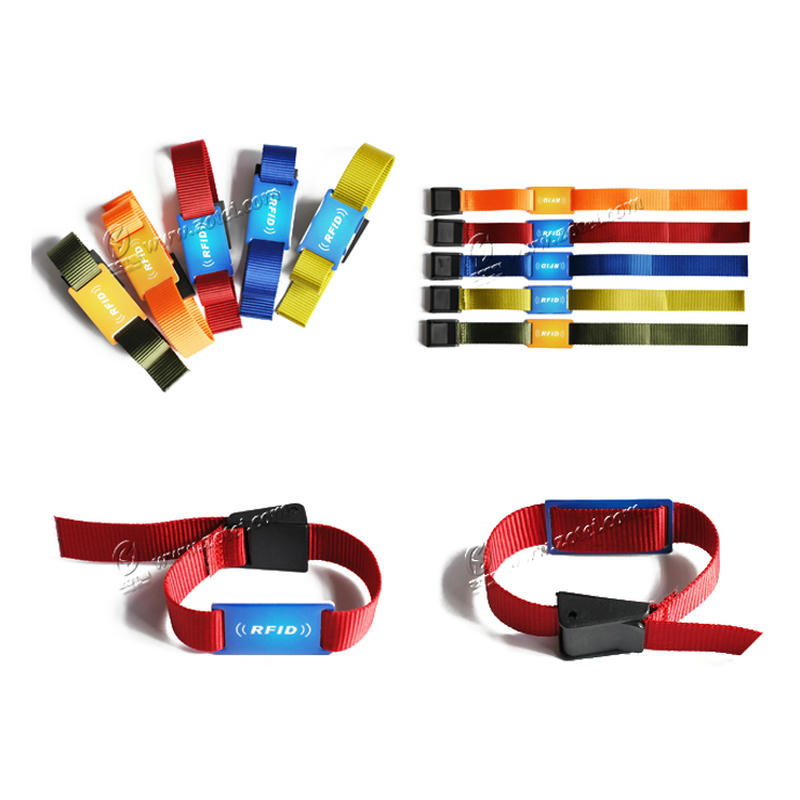 رسم توضيحي تقني لشريحة RFID الداخلية داخل سوار النايلون nlwb-06 لدعم أنظمة الدخول متعددة الترددات LF وHF.