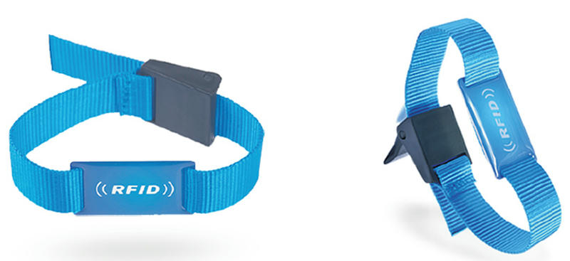 توضح مواصفات مقاس سوار RFID النايلون nlwb-06 طول حزام 260mm وهيكل بطاقة PVC متين للتعريف الآمن.