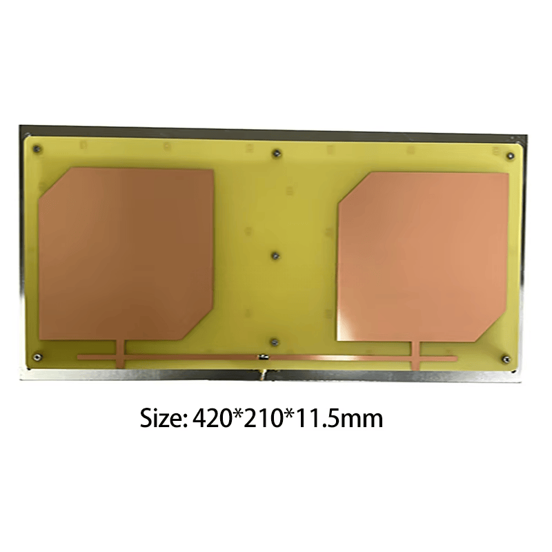 تُظهر هذه الصورة هوائي UHF RFID طراز ZK-ANT4221 مع تسمية نصية توضح أن المقاس هو 420 × 210 × 11.5mm.