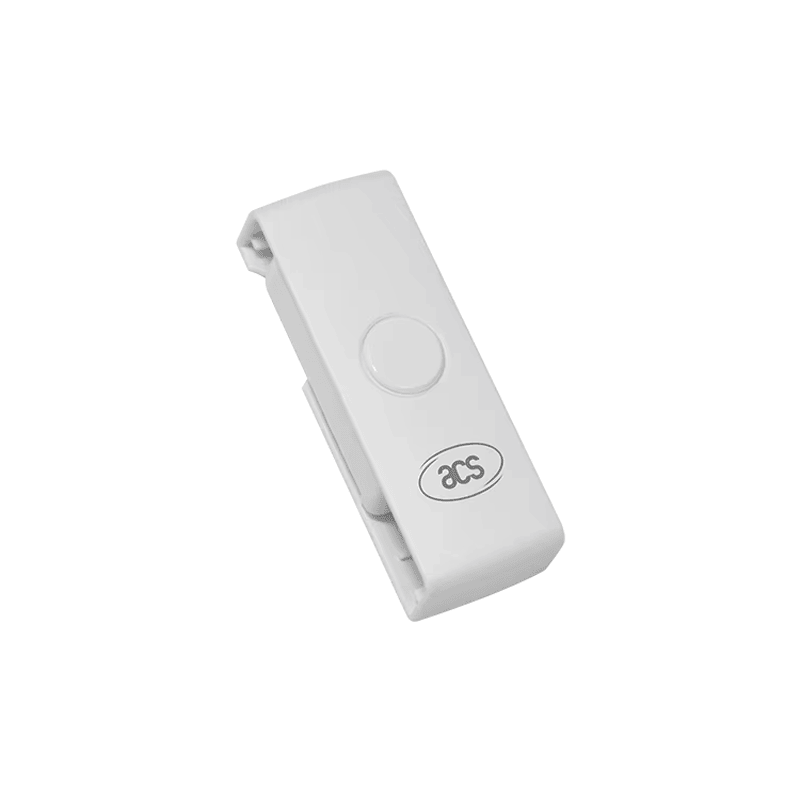 يعرض ACR39U-N1 PocketMate II في وضع الطي الدوّار لإبراز شكله المحمول النحيف المشابه لوحدة USB.