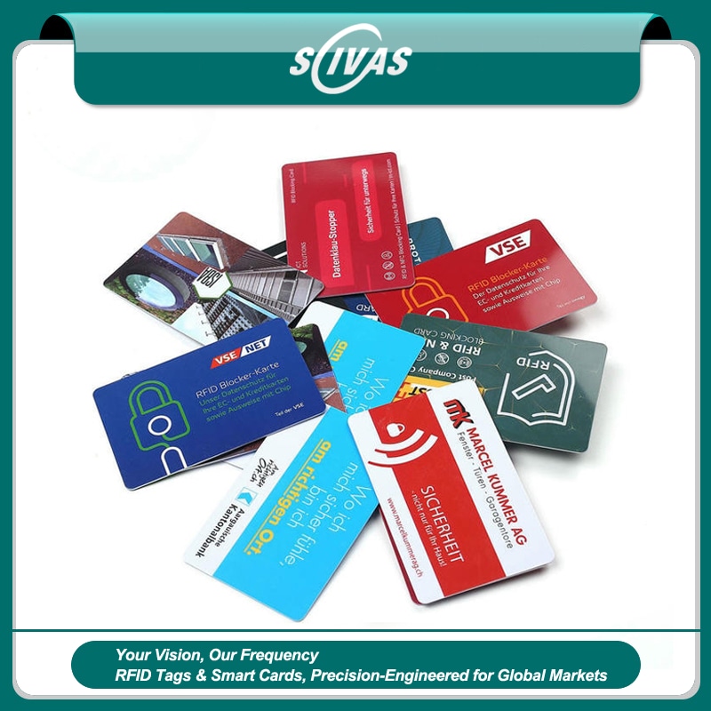 مجموعة ملونة من بطاقات RFID بطباعة مخصصة، مصممة للتحكم الآمن في الدخول في بيئات المكاتب المهنية.