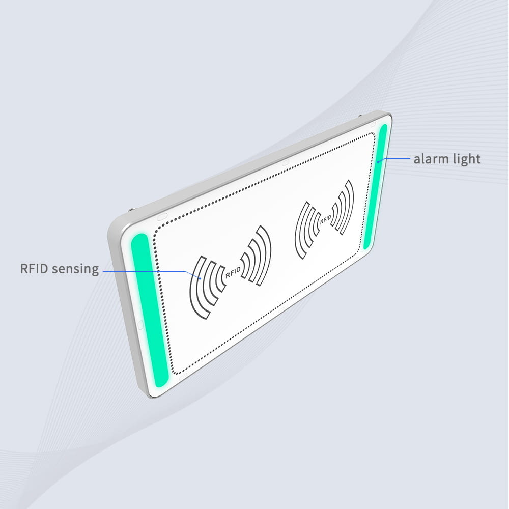 يوفر قارئ RFID المضاد للسرقة بالذكاء الاصطناعي CK-T1E تغطية واسعة الزاوية بمقدار مائة وعشرين درجة لإزالة النقاط العمياء في الممرات الأمنية.