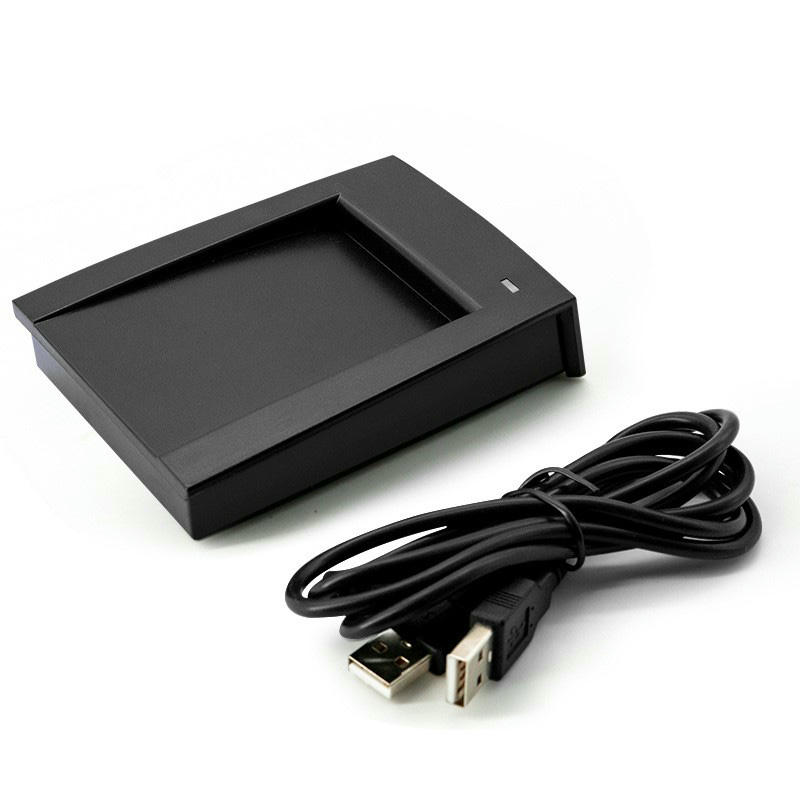 صورة لقارئ بطاقات MIFARE لأنظمة بطاقات HF توضح مؤشر LED ضمن فئة قارئات HF RFID بتردد 13.56MHz.