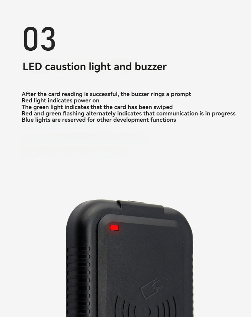 قارئ بطاقات LF RFID لقراءة UID بتردد 125KHz مع التركيز على الشعار المطبوع لمشاريع قارئات LF RFID بتردد 125KHz.