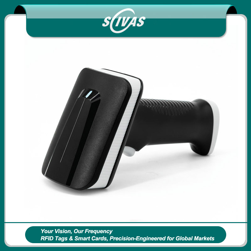 يظهر ماسحات باركود لاسلكية طويلة المدى لتسريع الدفع مع تفاصيل الشريحة للمشترين الذين يقارنون حلول ماسحات باركود ثنائية الأبعاد 2D.