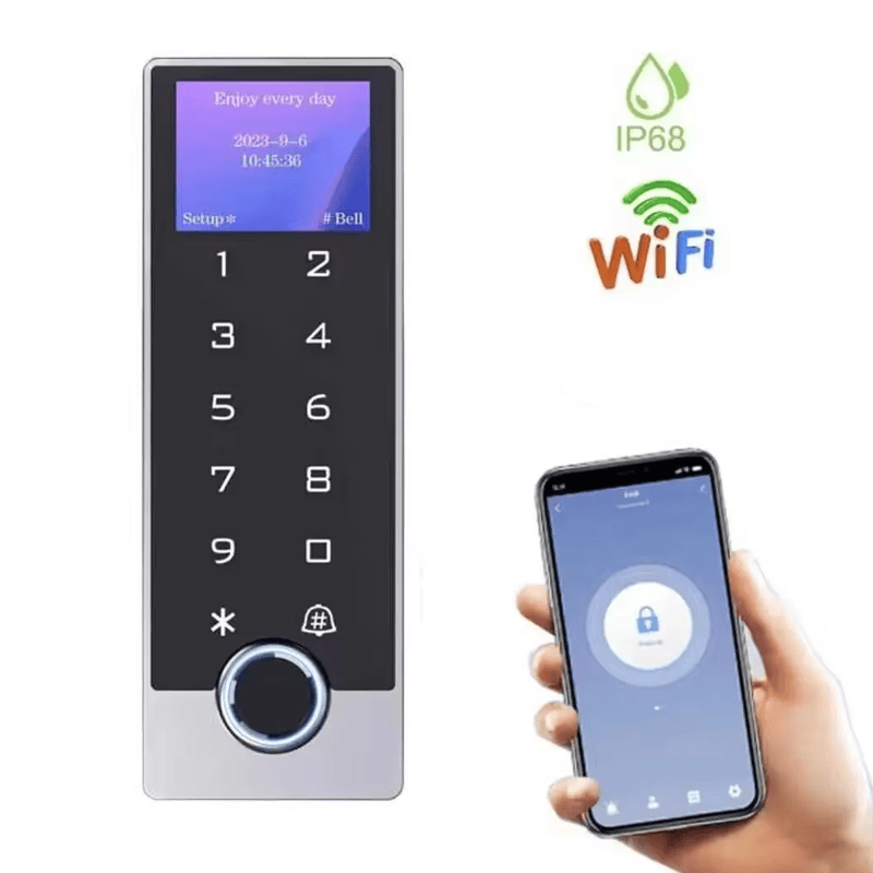 تُقرن محطة التحكم بالدخول TF3 بشاشة هاتف ورمزي WiFi وIP68 لإظهار التحكم الذكي بالدخول المقاوم للماء.