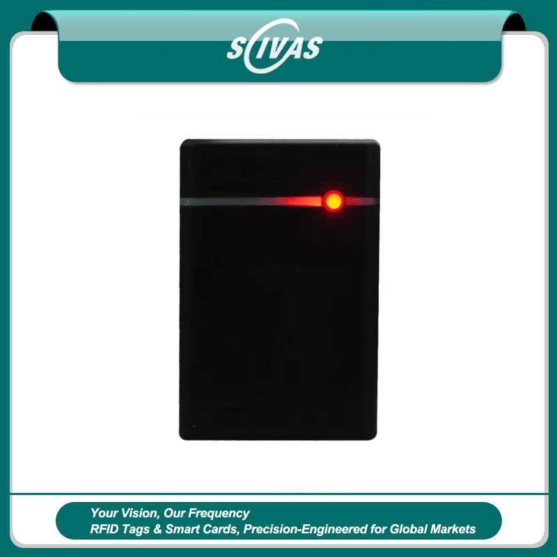 يظهر قارئ تحكم وصول RFID 125KHz للأبواب الآمنة من منظور واضح يركز على نظام الأمان ضمن تطبيقات فئة قارئات وصول RFID.
