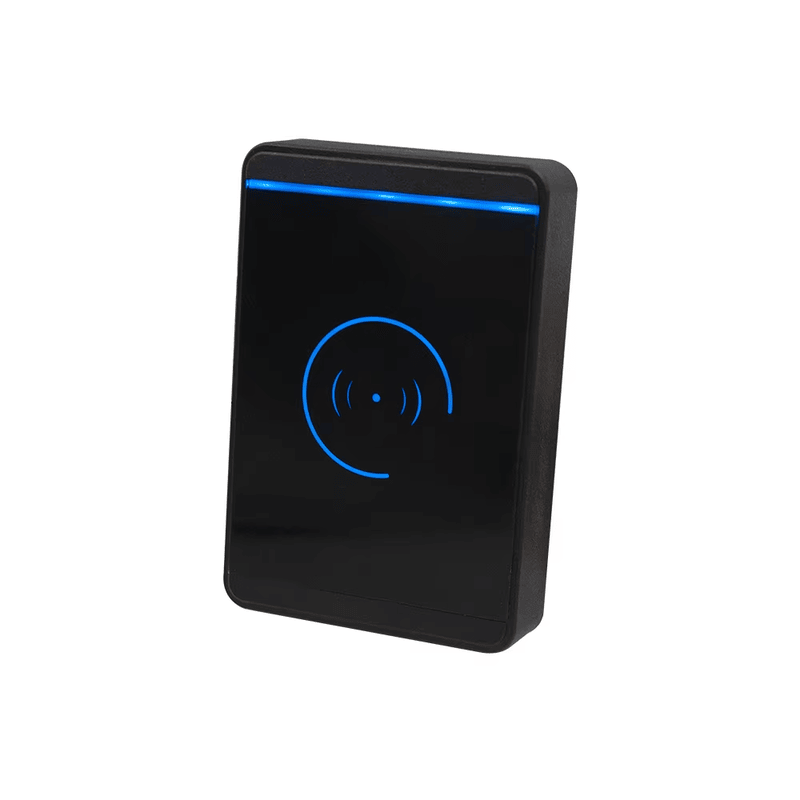 صورة توضح طرفيات توصيل الأسلاك في قارئ LF RFID لبطاقات EM وأنظمة Wiegand لتطبيقات قارئات وصول RFID.
