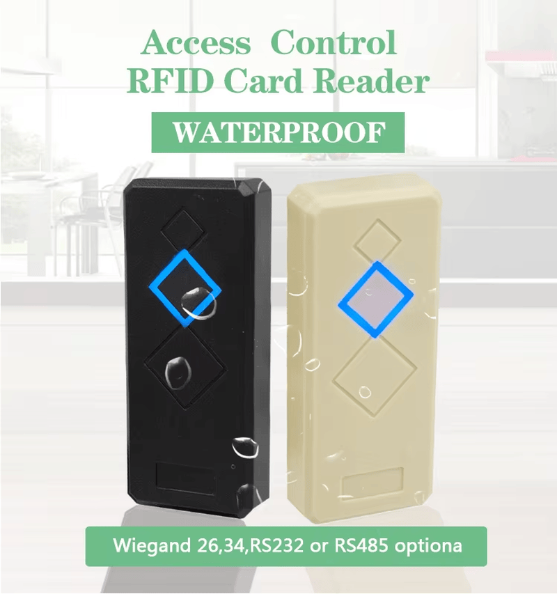 قارئ بطاقات RFID RS232 مقاوم للماء يظهر من زاوية توضح مؤشر LED لتطبيقات قارئات وصول RFID.