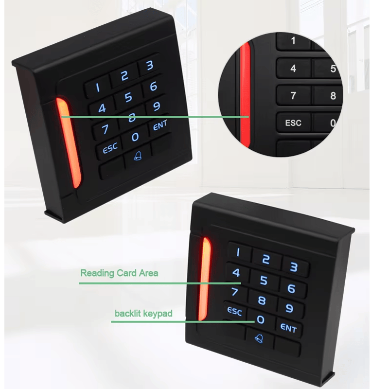 يظهر قارئ RFID خارجي بلوحة مفاتيح وحماية IP66 مع تشطيب الخامة للمشترين الذين يقارنون حلول قارئات وصول بلوحة مفاتيح.